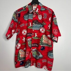 Reyn Spooner Boston Red Sox Short Sleeve Button Down Shirt Mens Large Red MLB